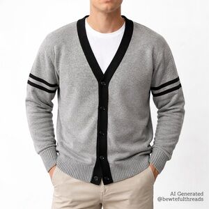Molokai Surf Company L Grey Wool Blend Varsity Cardigan Prep